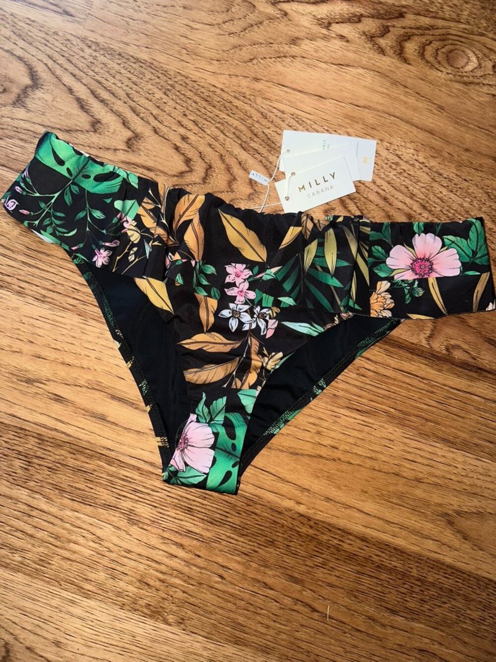 NWT Milly Cabana Jungle Tile Ruffle Bikini Bottom LARGE BEACH POOL SWIM TROPICAL